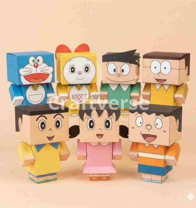 Doraemon 3D Papercraft Model Bundle – DIY Printable Craft Kit